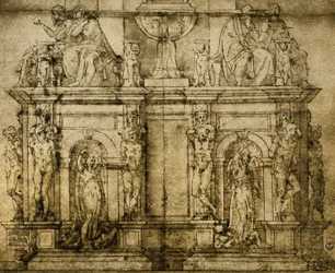 Tombeau du pape Jules II, dessin préparatoire de Michel-Ange, Cabinet des Dessins et Estampes, Galerie des Offices, Florence
